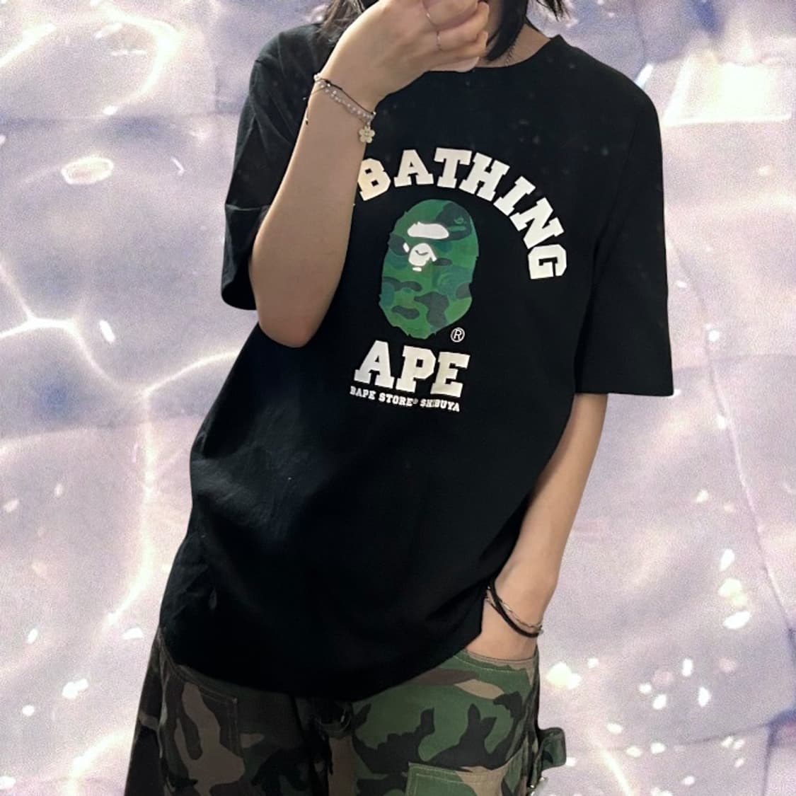 BAPE 베이프 퍼스트 카모 컬리지 반팔 티셔츠 블랙 그린 L 상품이미지2