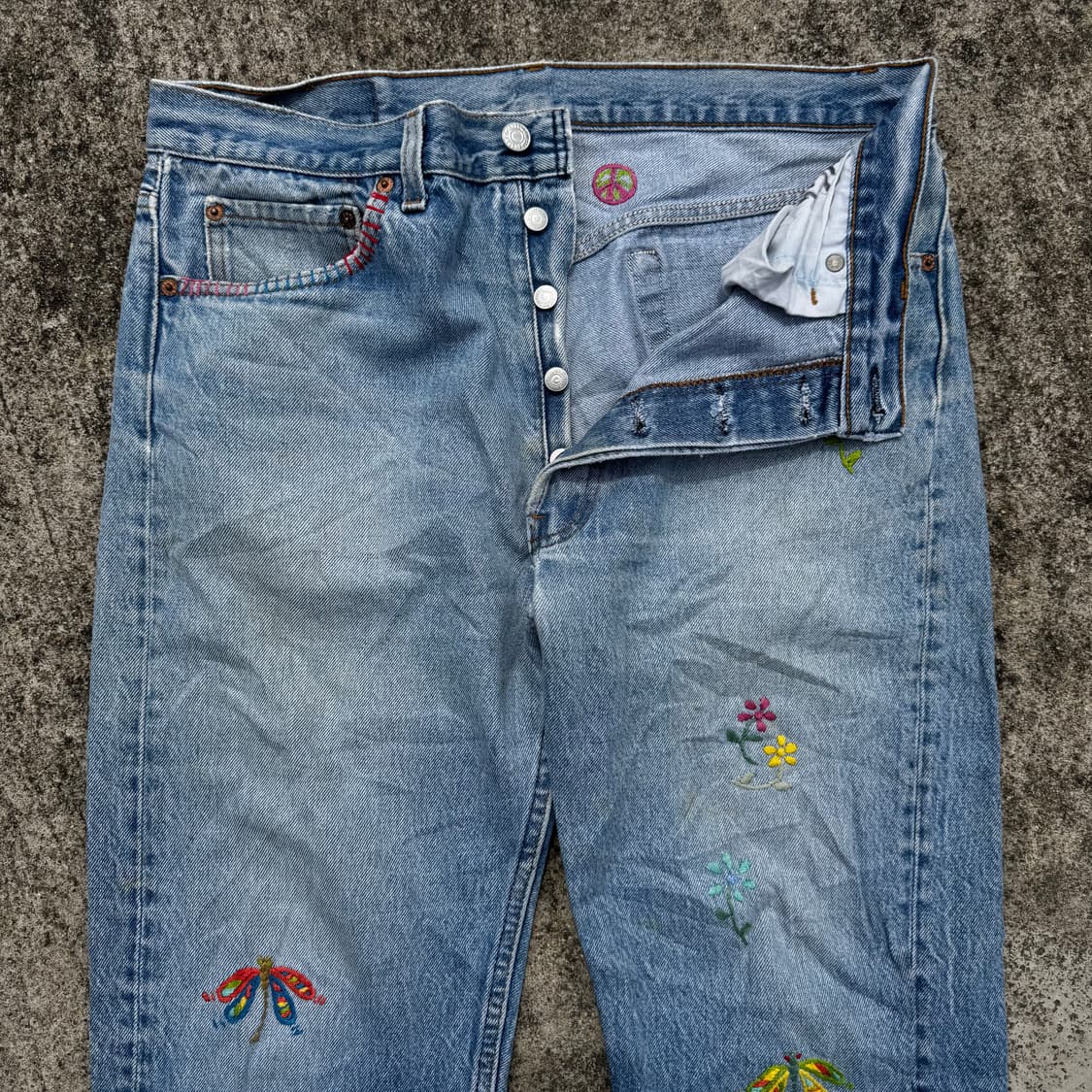 [34] 90s 리바이스 501 자수 커스텀 데님 팬츠 상품이미지4