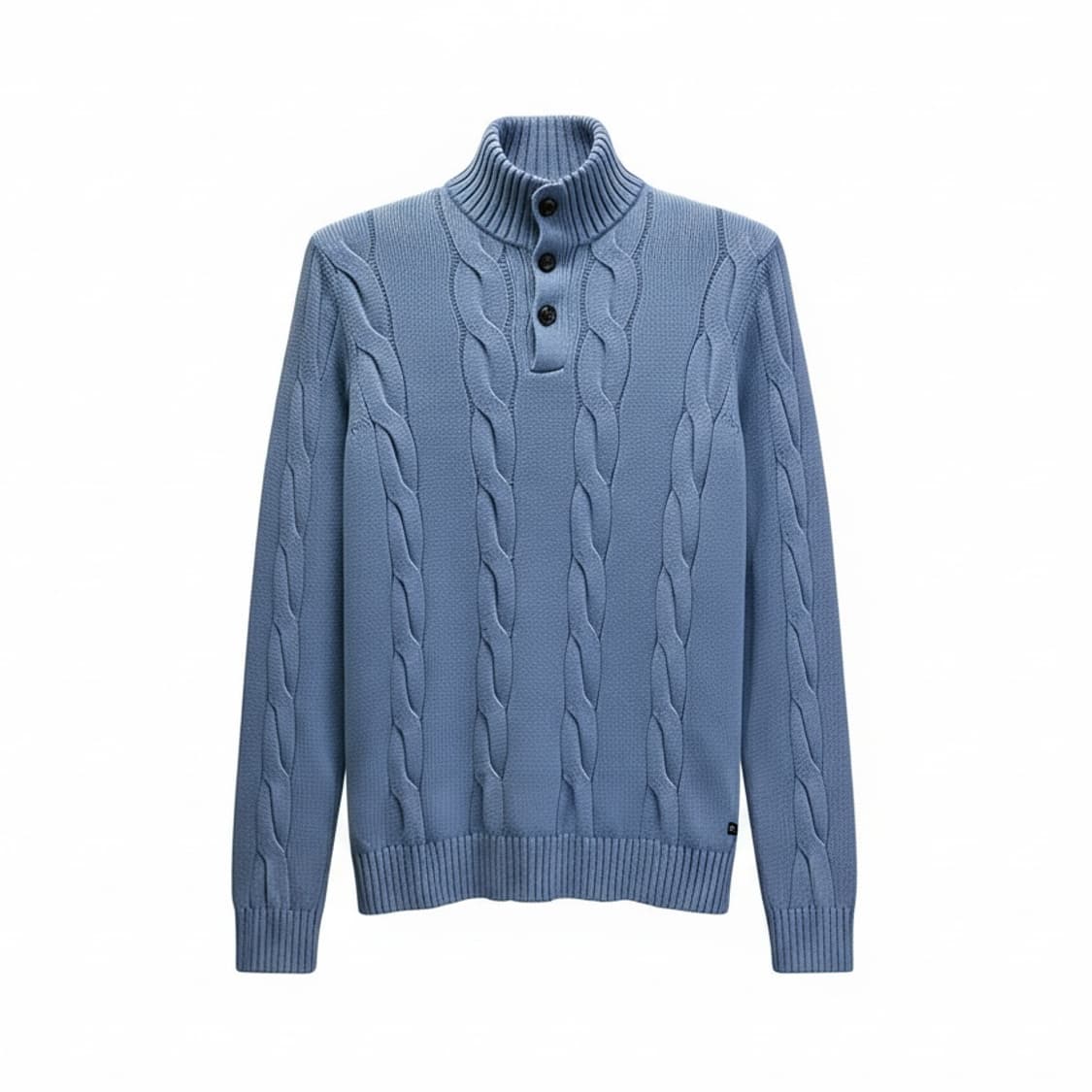 CHAPS 챕스 하이넥 3버튼 케이블 니트 골지마감 디테일 스카이블루 상품이미지1