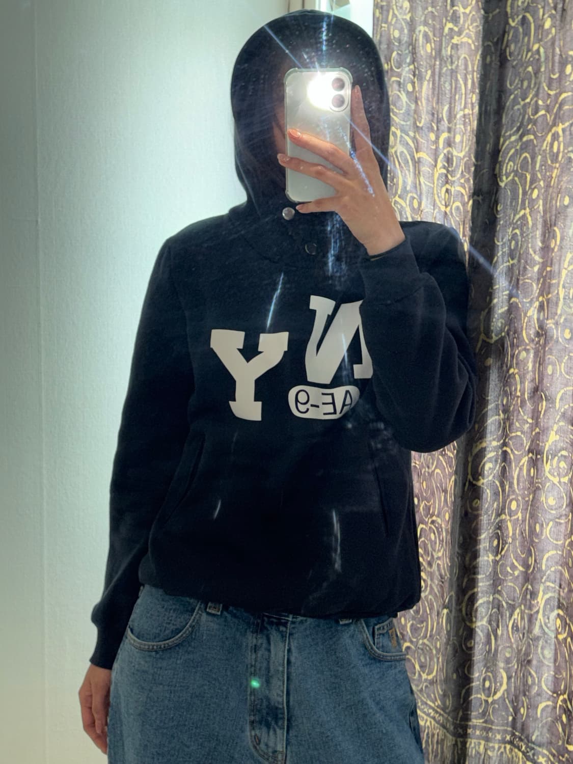 네이비 투버튼 기모 후드티 상품이미지2