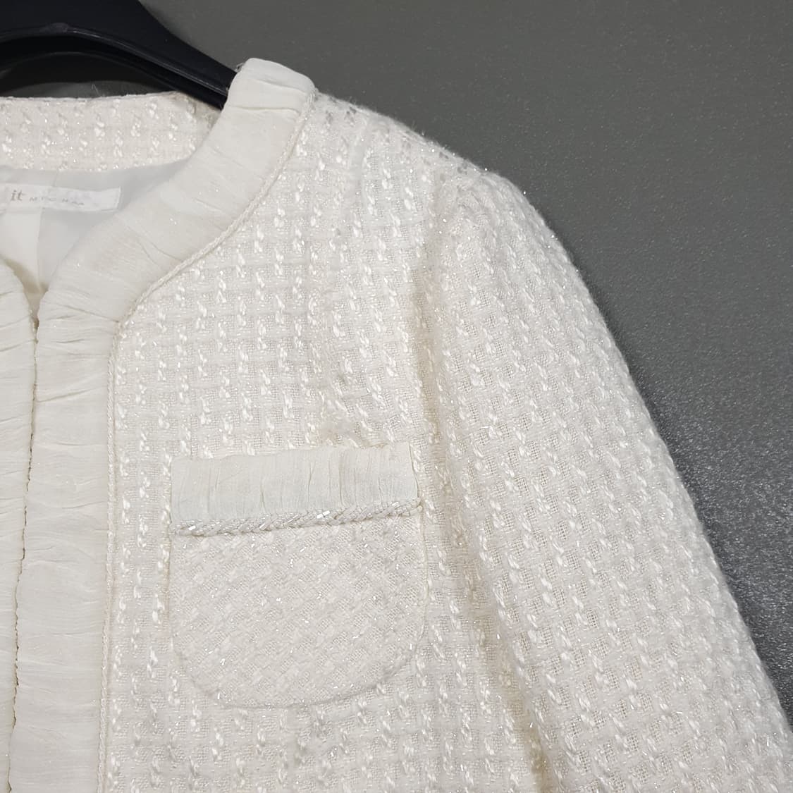 여성 S (90) 잇미샤 포켓 프린지 히든버튼 트위드 자켓 아이보리 상품이미지2