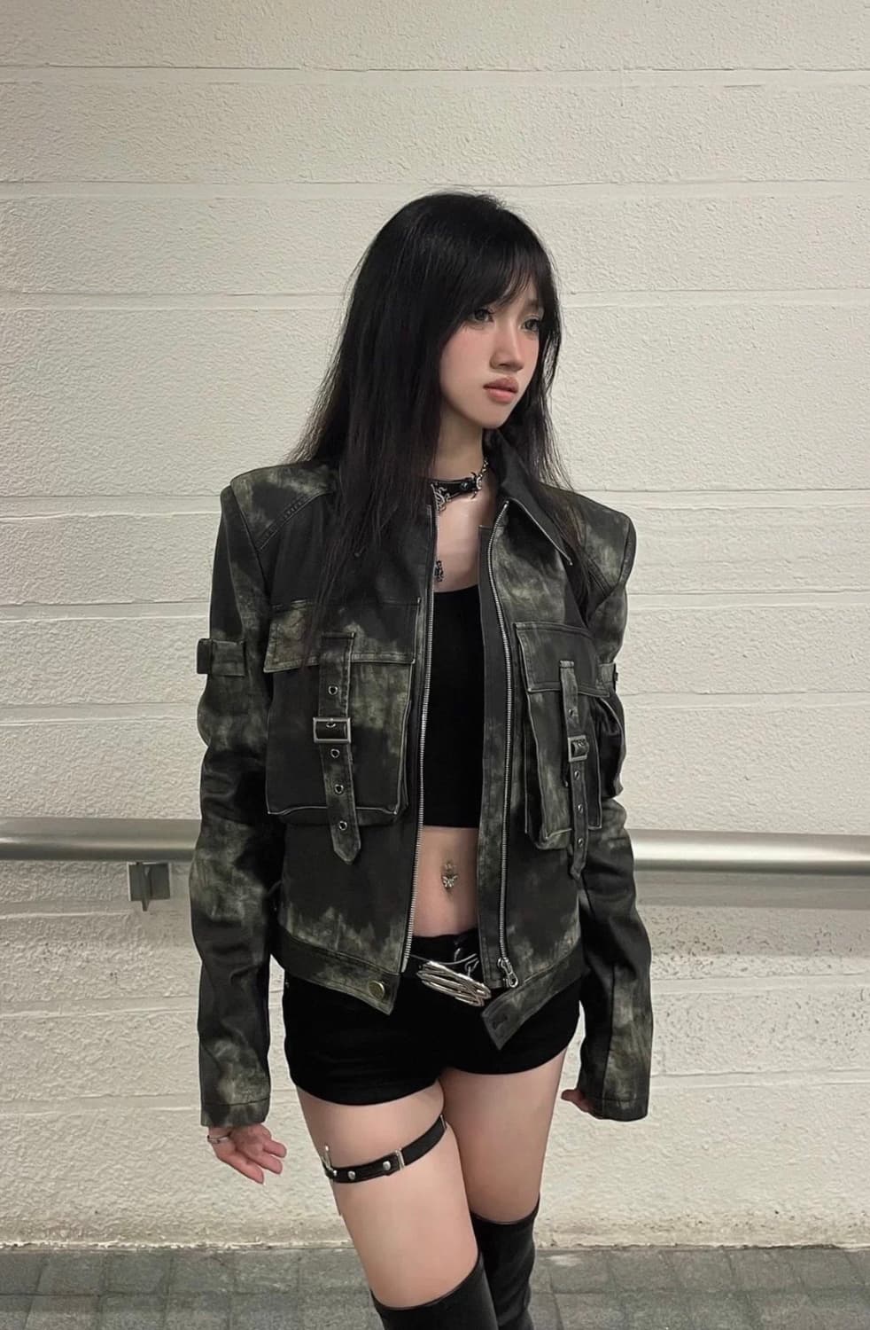 Dark Punk Cropped Leather Jacket 상품이미지1