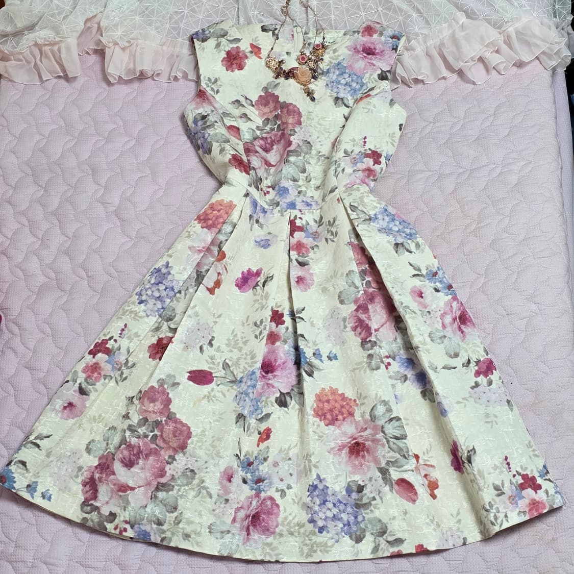 레스트로즈 고전일본빈티지)플로럴 장미 히메로리타 플레어 로맨틱 원피스 상품이미지4