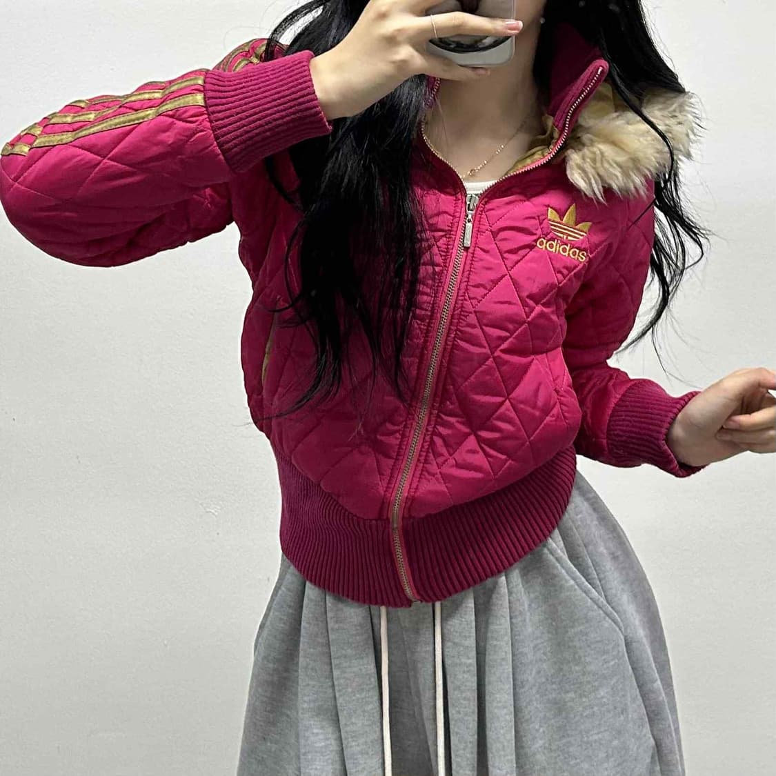 아디다스 y2k 후드퍼 퀄팅 걸즈 패딩 자켓 상품이미지1