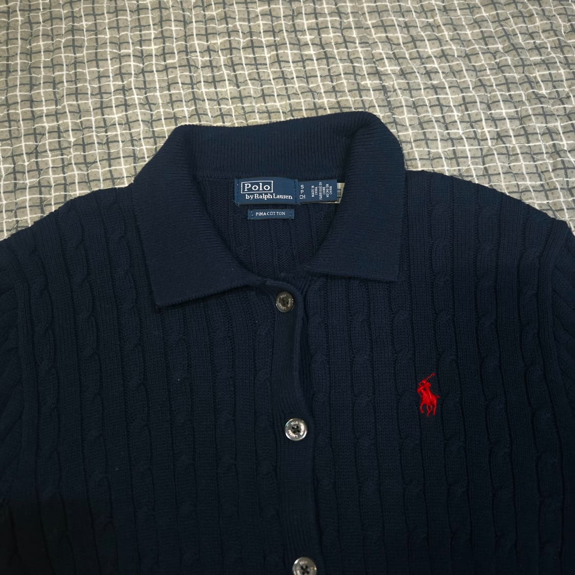 폴로 랄프로렌 피마코튼 네이비 카라 꽈베기 니트 가디건 s 상품이미지1