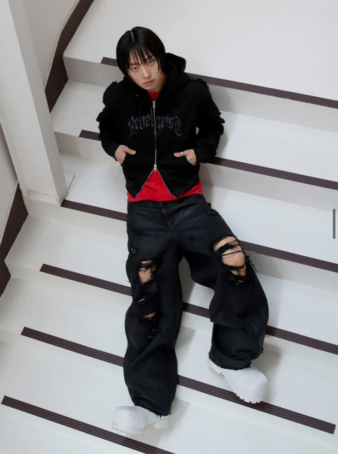 어나더유스 3 레이어드 디스트로이드 진 - 코티드 블랙 1사이즈 상품이미지4