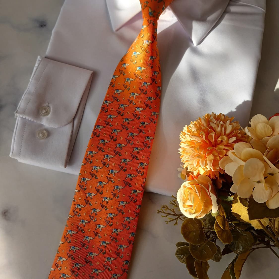 페라가모 실크 오렌지 행운 모티브 넥타이 9.5cm A+등급 A19614 상품이미지6