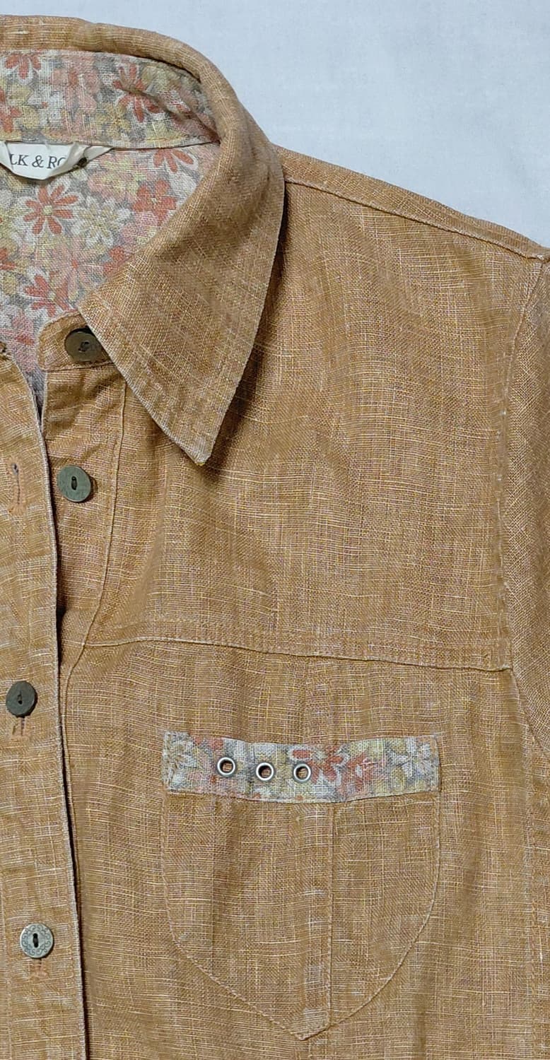 [M] 실크 앤 로드(SILK & ROAD) 린넨 플라워 배색 셔츠 자켓 상품이미지5