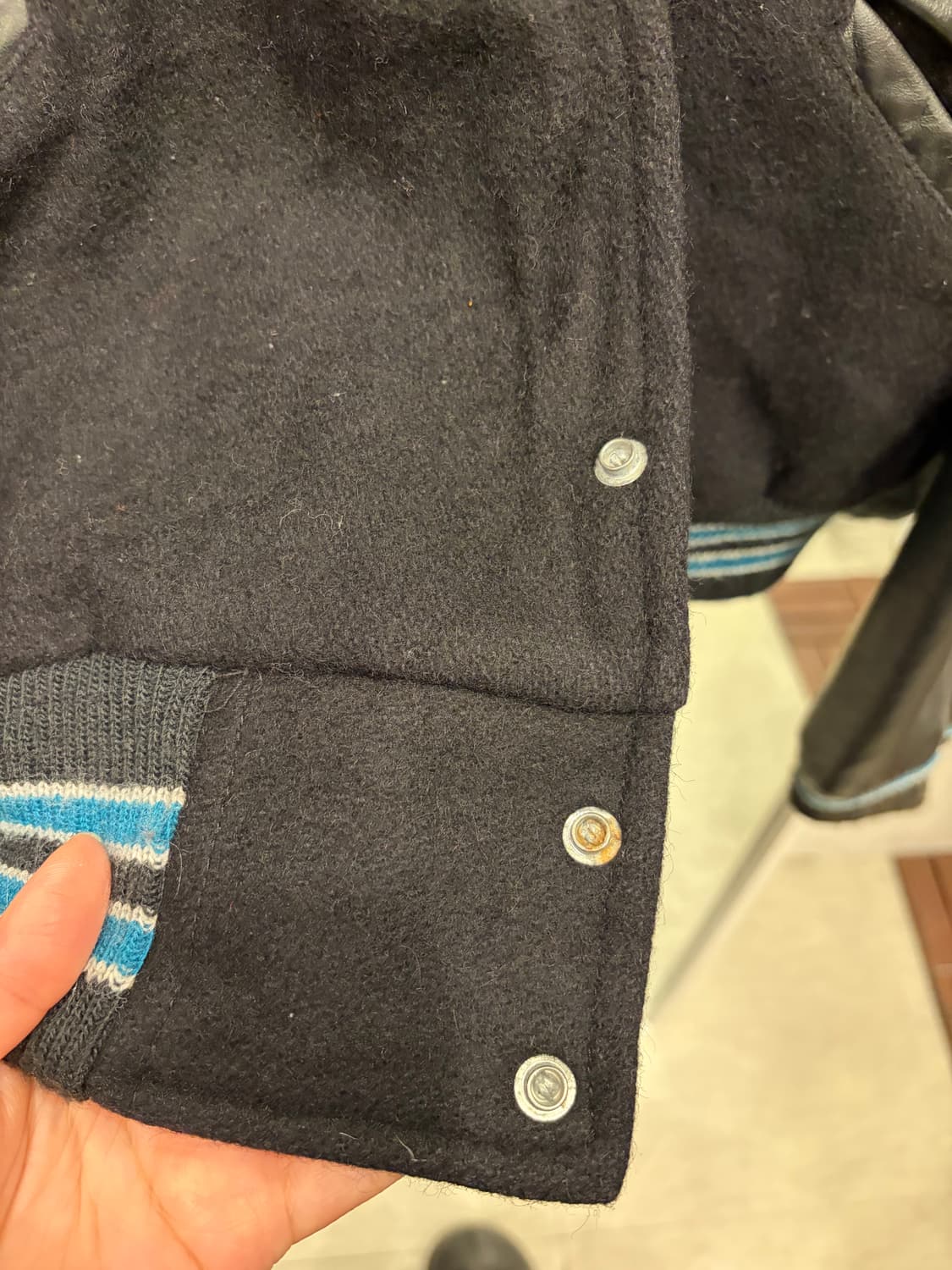 90s Meca 빈티지 멜톤 울 리얼레더 바시티 자켓 (USA) 상품이미지9