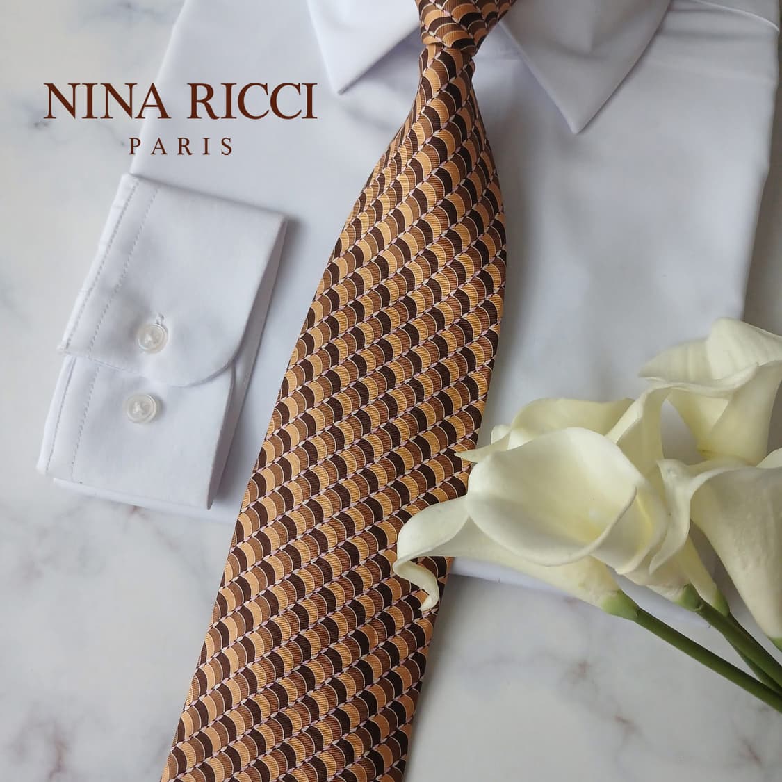 니나리치 실크 브라운 기하 패턴 넥타이 9.1cm A+등급 A19099
 상품이미지1