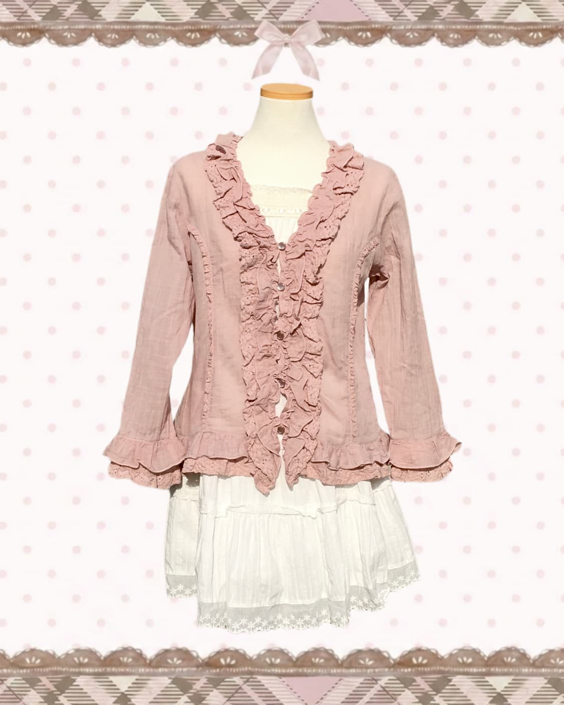 로사체리 레이스 러플 인디핑크 블라우스 상품이미지2