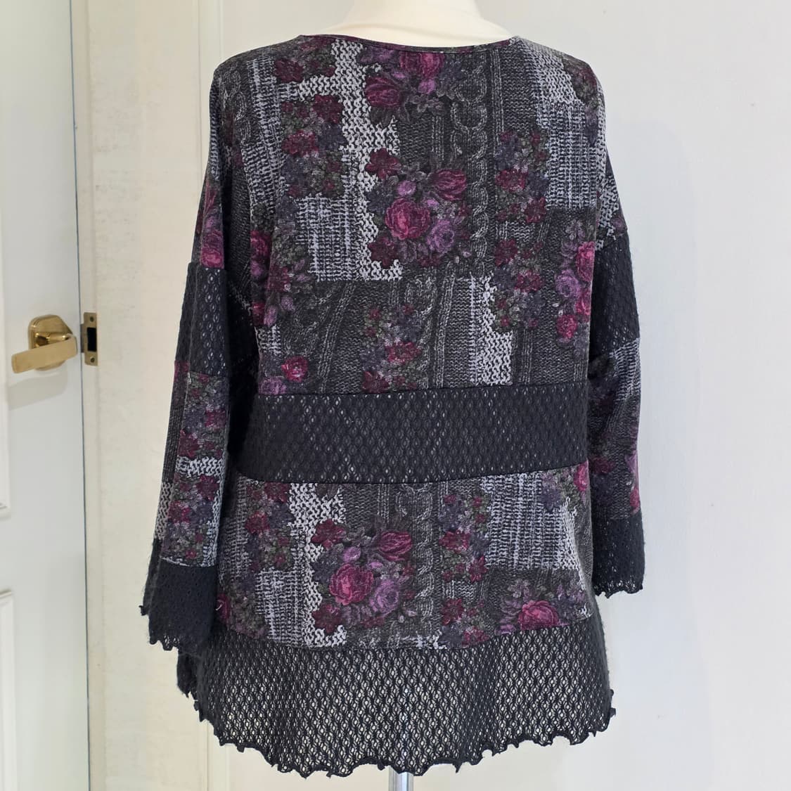 보헤미안 그레이 니트 모리걸st 플라워 패치워크 슬리브블라우스 상품이미지4