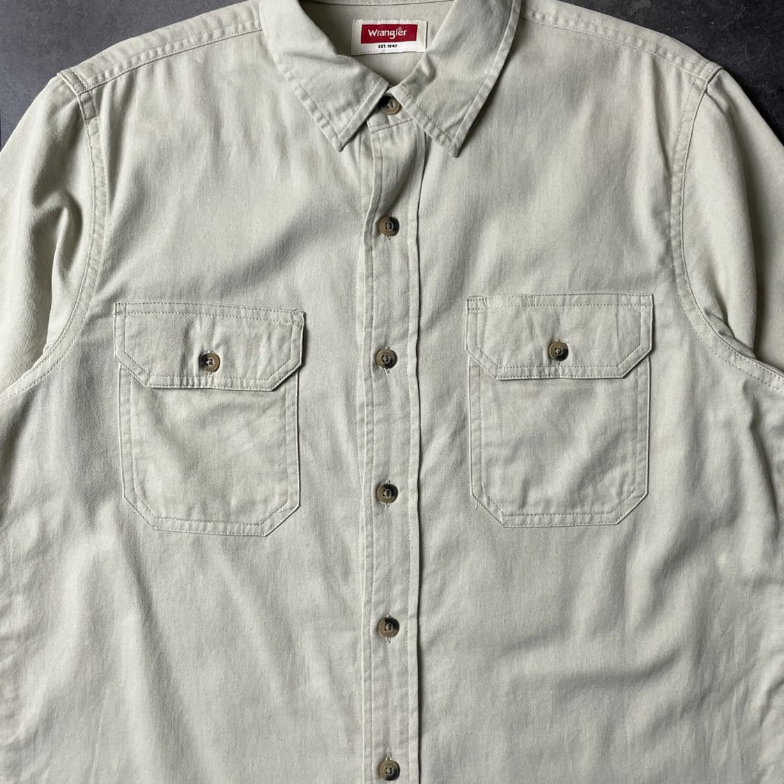 WRANGLER 랭글러 빈티지 아이보리 코튼 워크 반팔 셔츠 A00778 상품이미지3