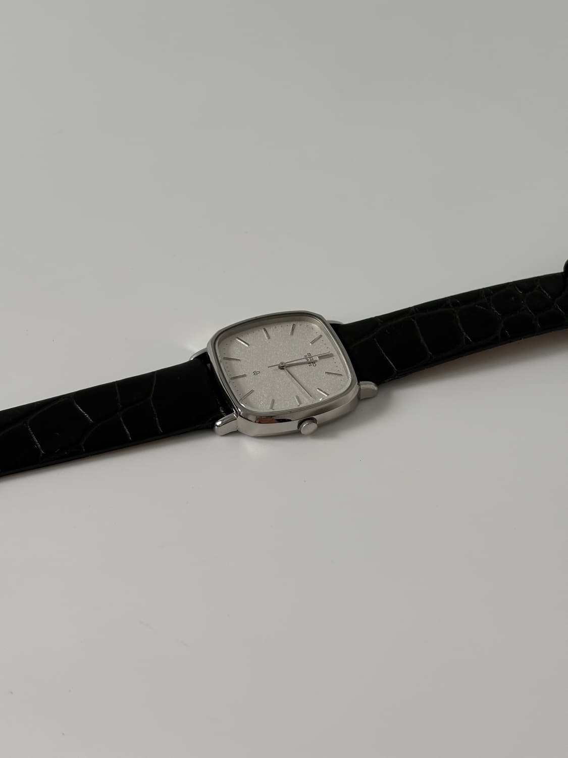 1980년대 Chariot 텍스처 다이얼 실버 스퀘어 쿼츠 남성 상품이미지6