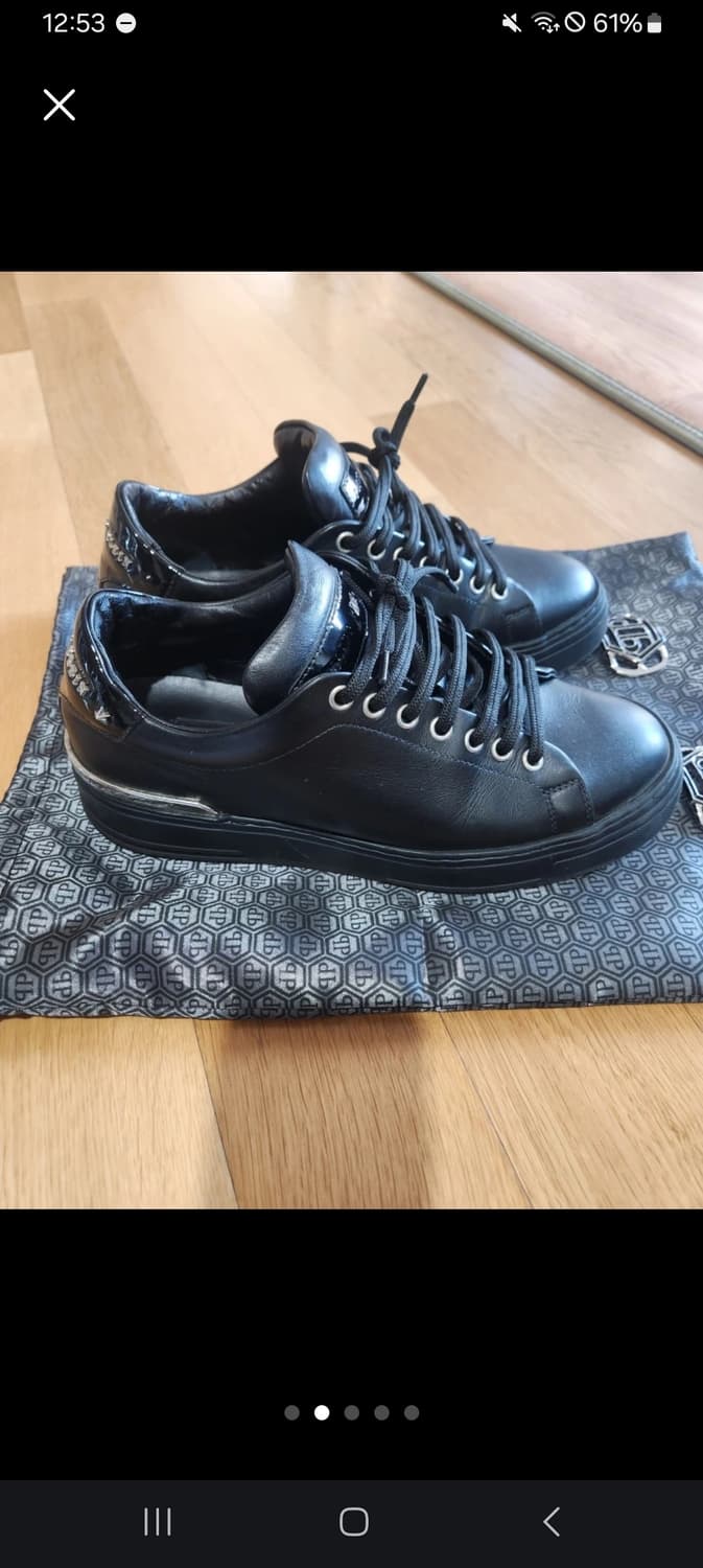 [필립플레인 블랙 레더 스니커즈 40 (260)] 상품이미지2