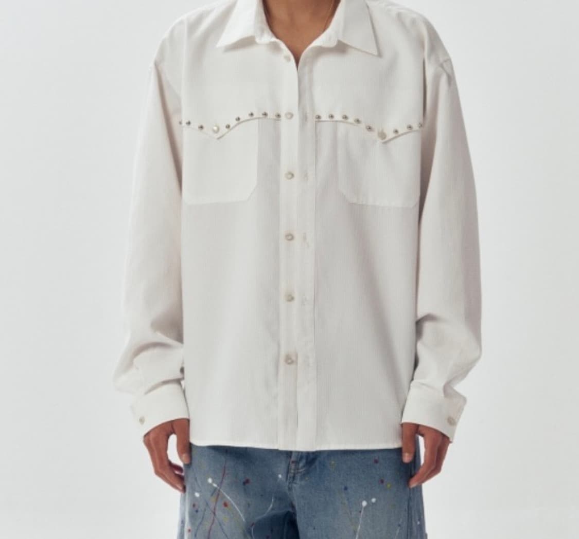 (솔로지옥4 규현착용) 1회착 웨스켄 리벳도비 셔츠 화이트 사이즈3 상품이미지1