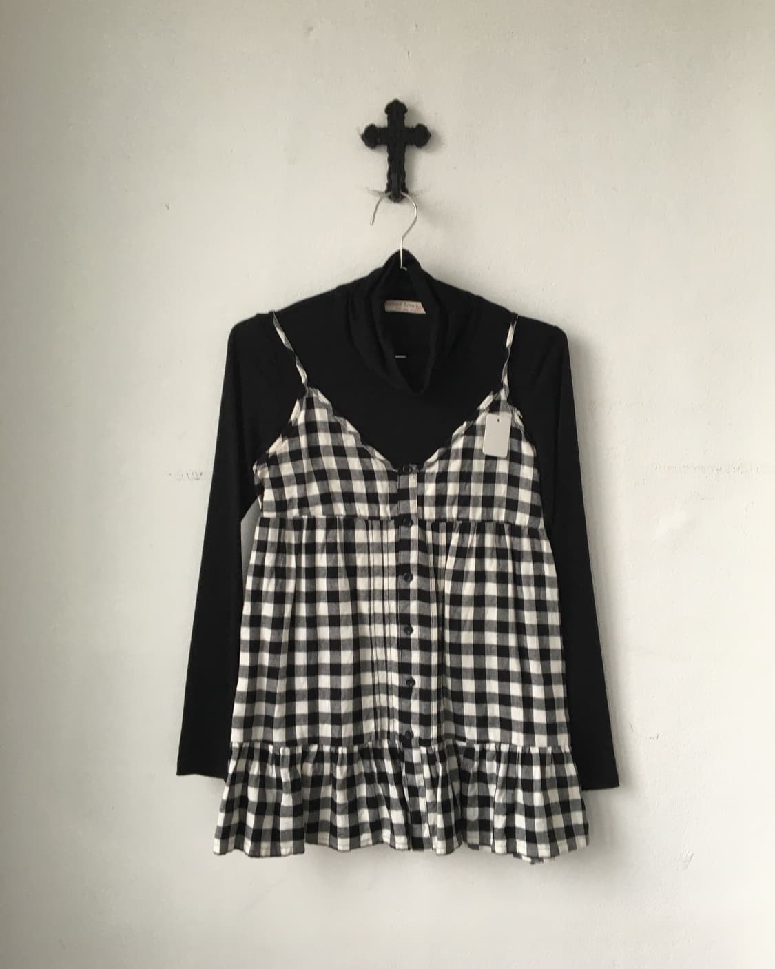 Check pattern sleeveless layered high ne 상품이미지1