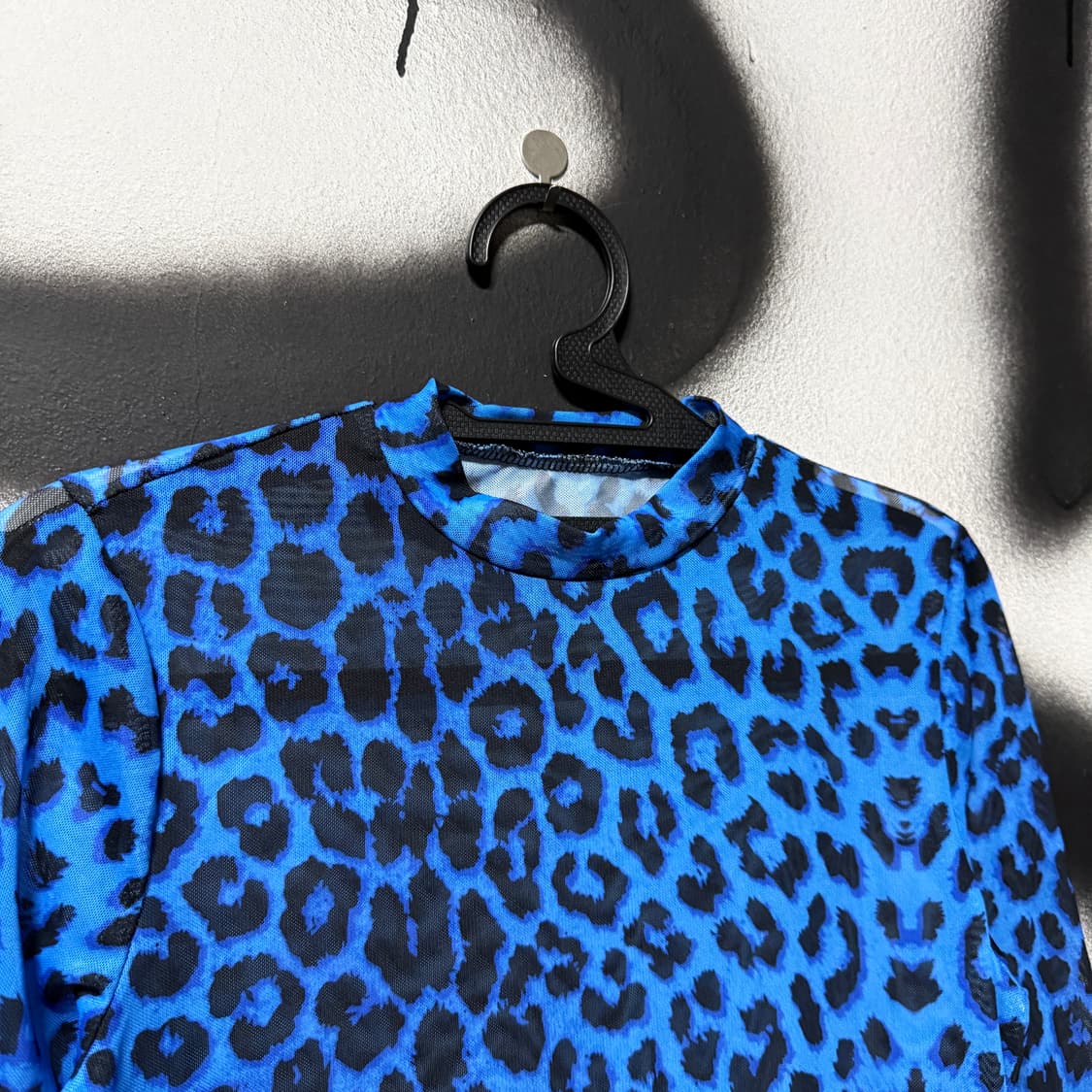 VTG 빈티지 딱붙핏 펑크 블루 레오파드 패턴 시스루 롱슬리브 상품이미지2