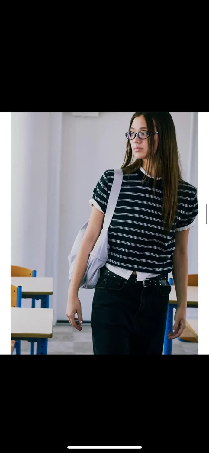 로우클래식 스트라이프 크루넥 니트 - 블랙 LC252KN06NB 상품이미지2