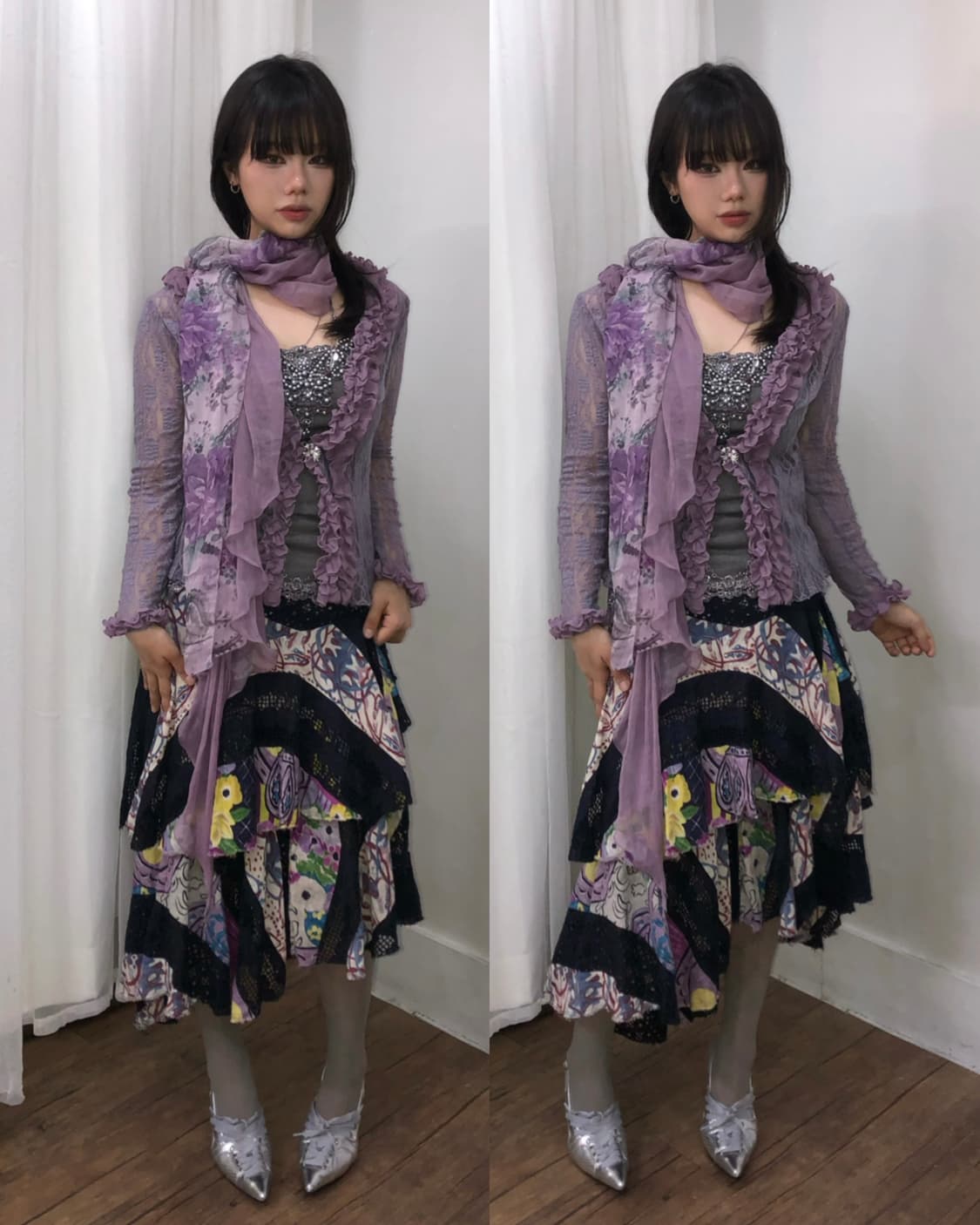lavender patchwork lace layered skirt  상품이미지5