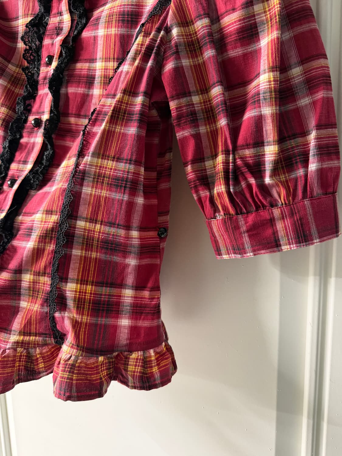 일본빈티지 그런지 체크레이스 블라우스 상품이미지8