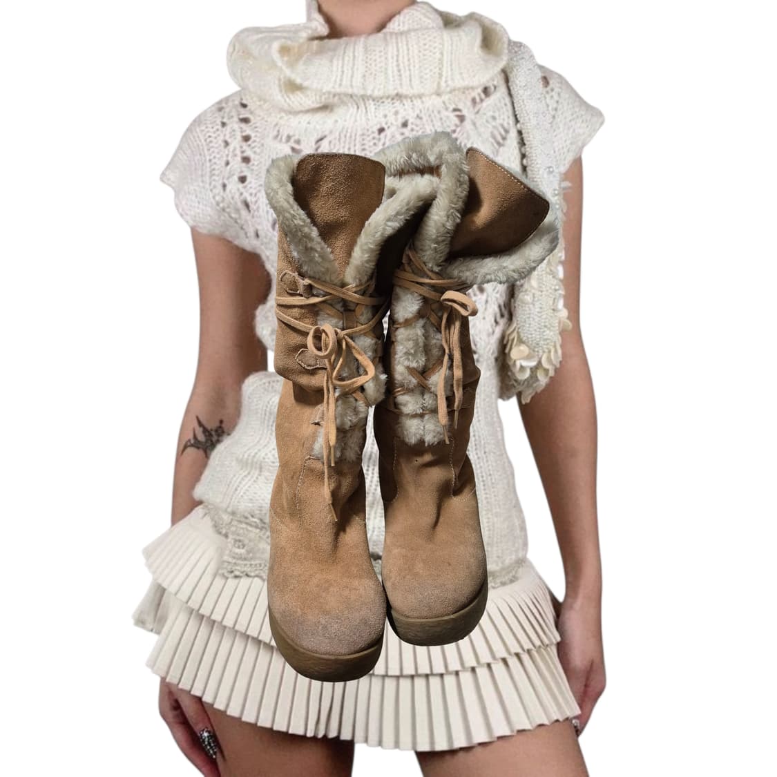 Michael Kors 2000s Fur lace up wedge 상품이미지2