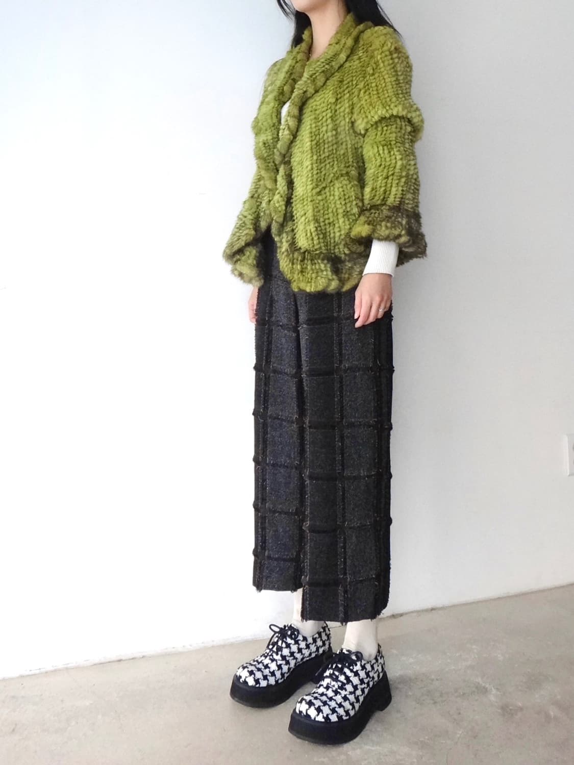 Check trimming mid warm pants / navy 상품이미지6