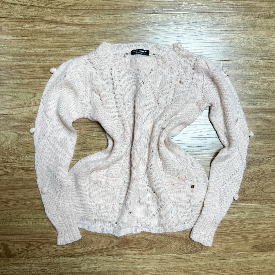 빈티지 딸기우유 핑크 폼폼이 리본 니트 히메갸루 로걀 라떼 히메카지 고딕 상품이미지1