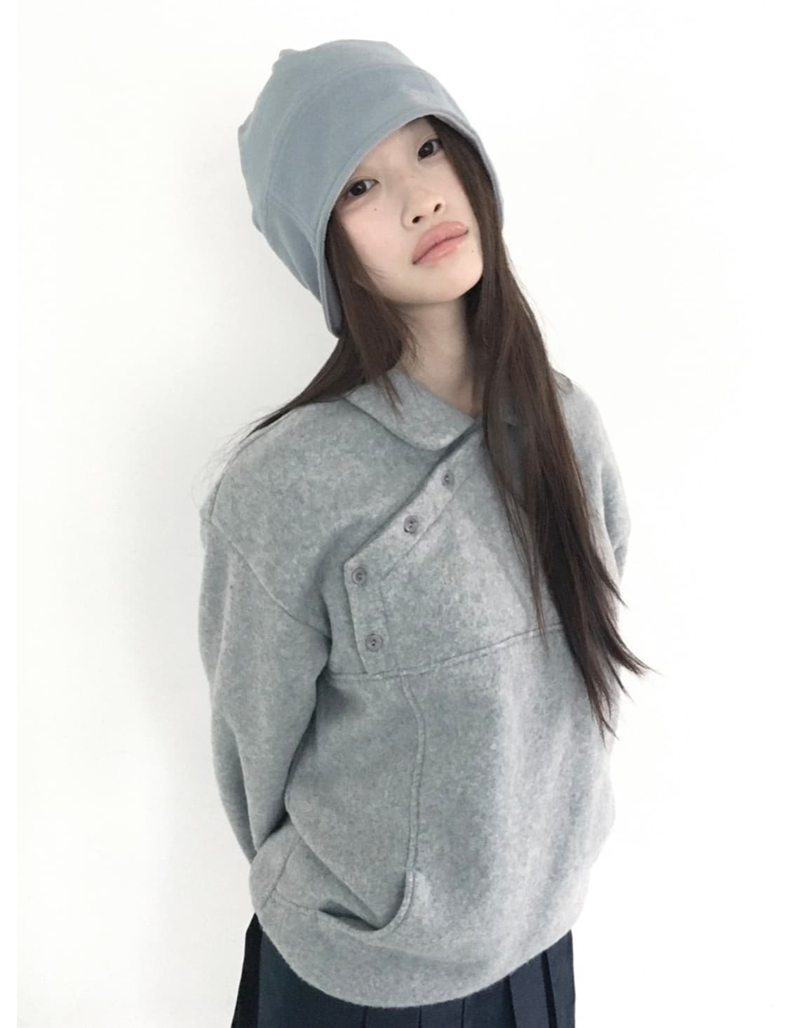 인오도르 리버시블 플리스 비니 블루그레이 상품이미지3