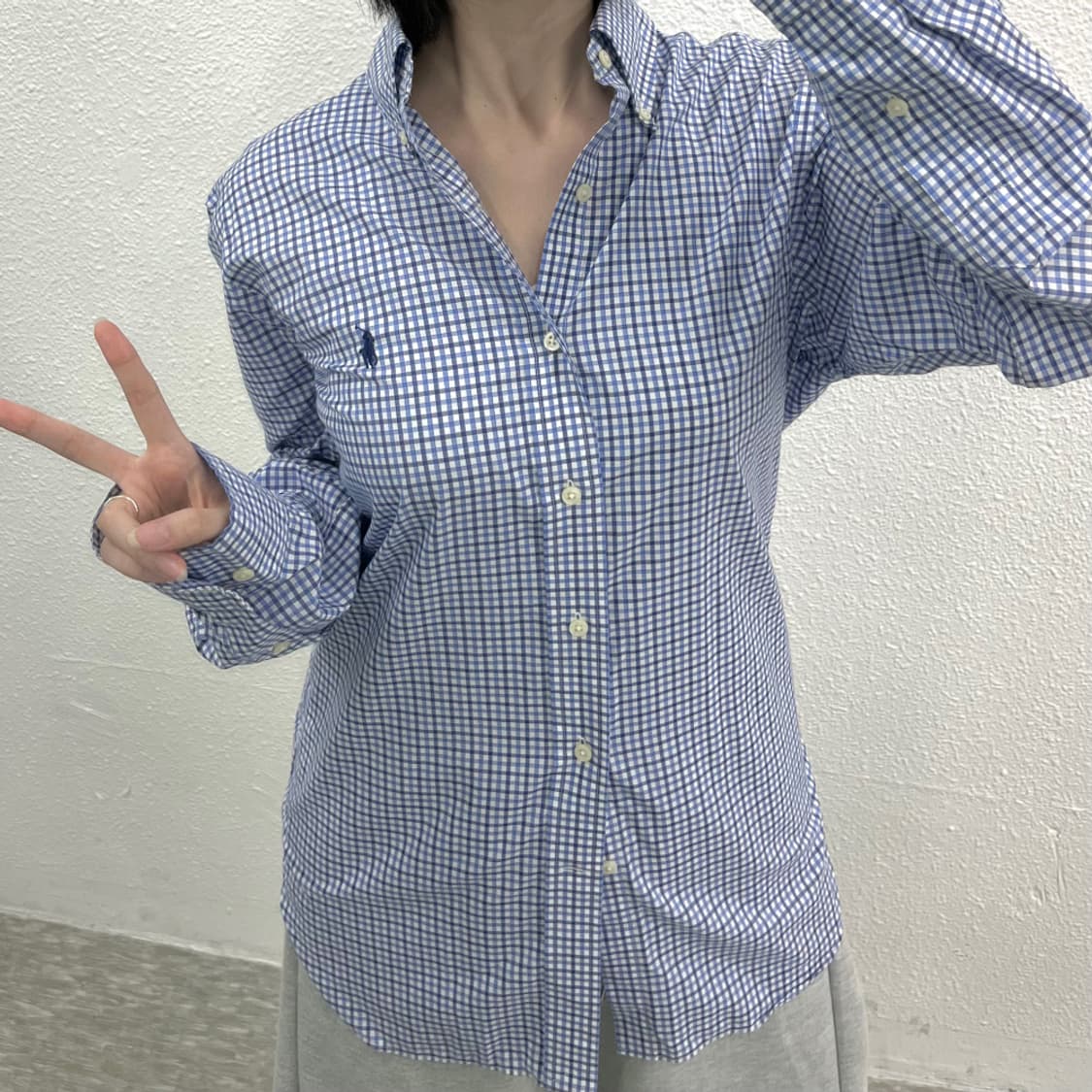 폴로 랄프로렌 네이비포니 블루 네이비 잔체크 셔츠 상품이미지7