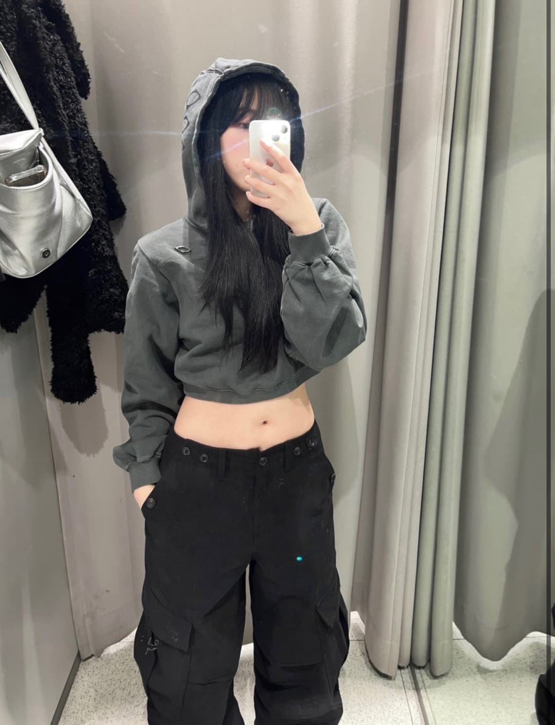 미스치프 사이드 버튼 업 크롭 후드 m 상품이미지2