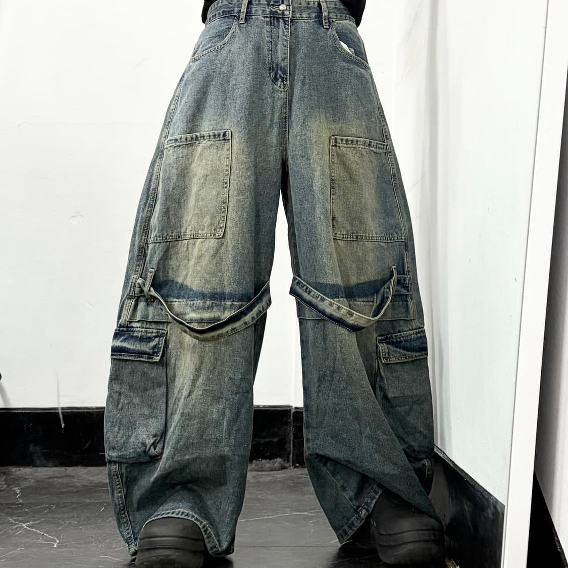BOSOZO 벌룬 와이드 데님 카고 팬츠 상품이미지2