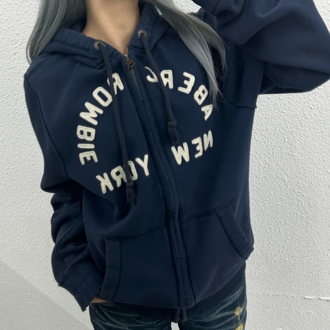 아베크롬비 센터로고 네이비 후드집업 XXL 상품이미지1