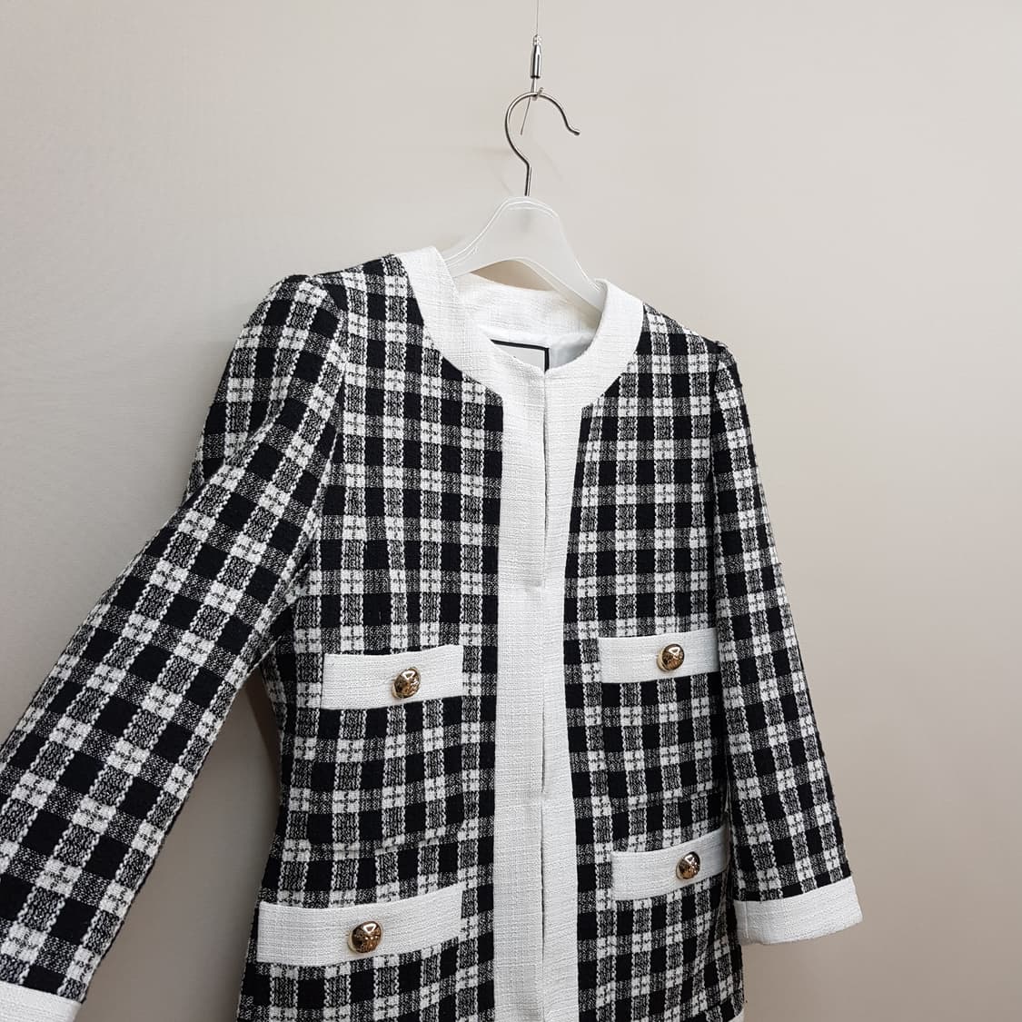 모조에스핀 2023 체크 트위드 노카라 자켓 S사이즈 상품이미지4