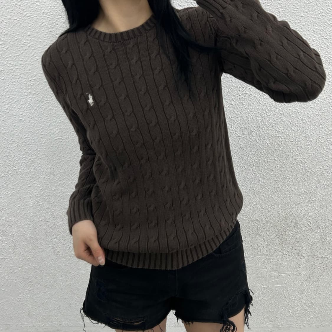 폴로 랄프로렌 화이트포니 초코브라운 꽈배기 니트 M 상품이미지1