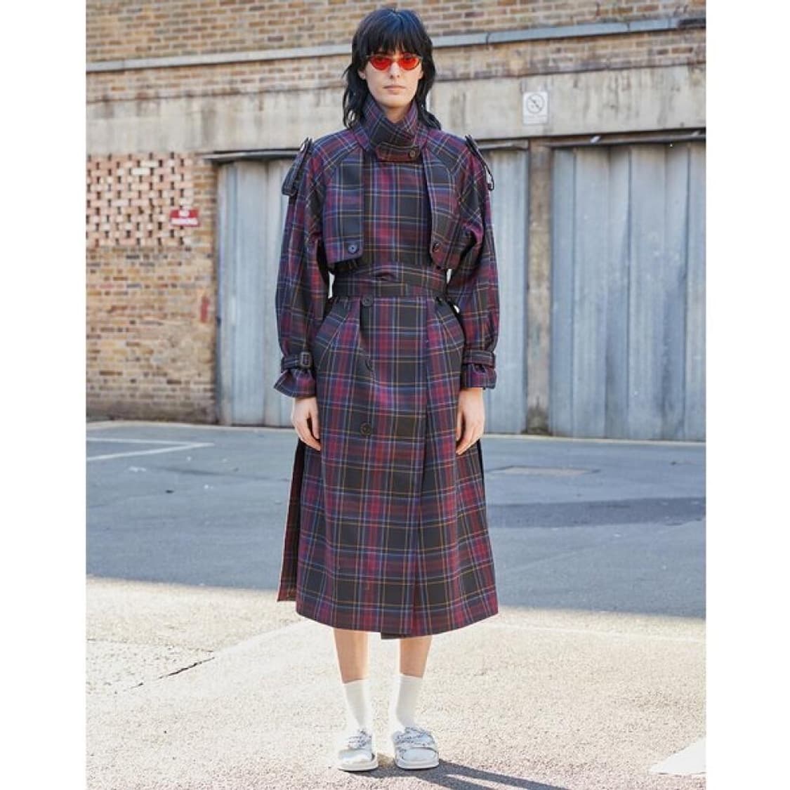인스턴트펑크 네이비 체크 트렌치 코트 상품이미지2