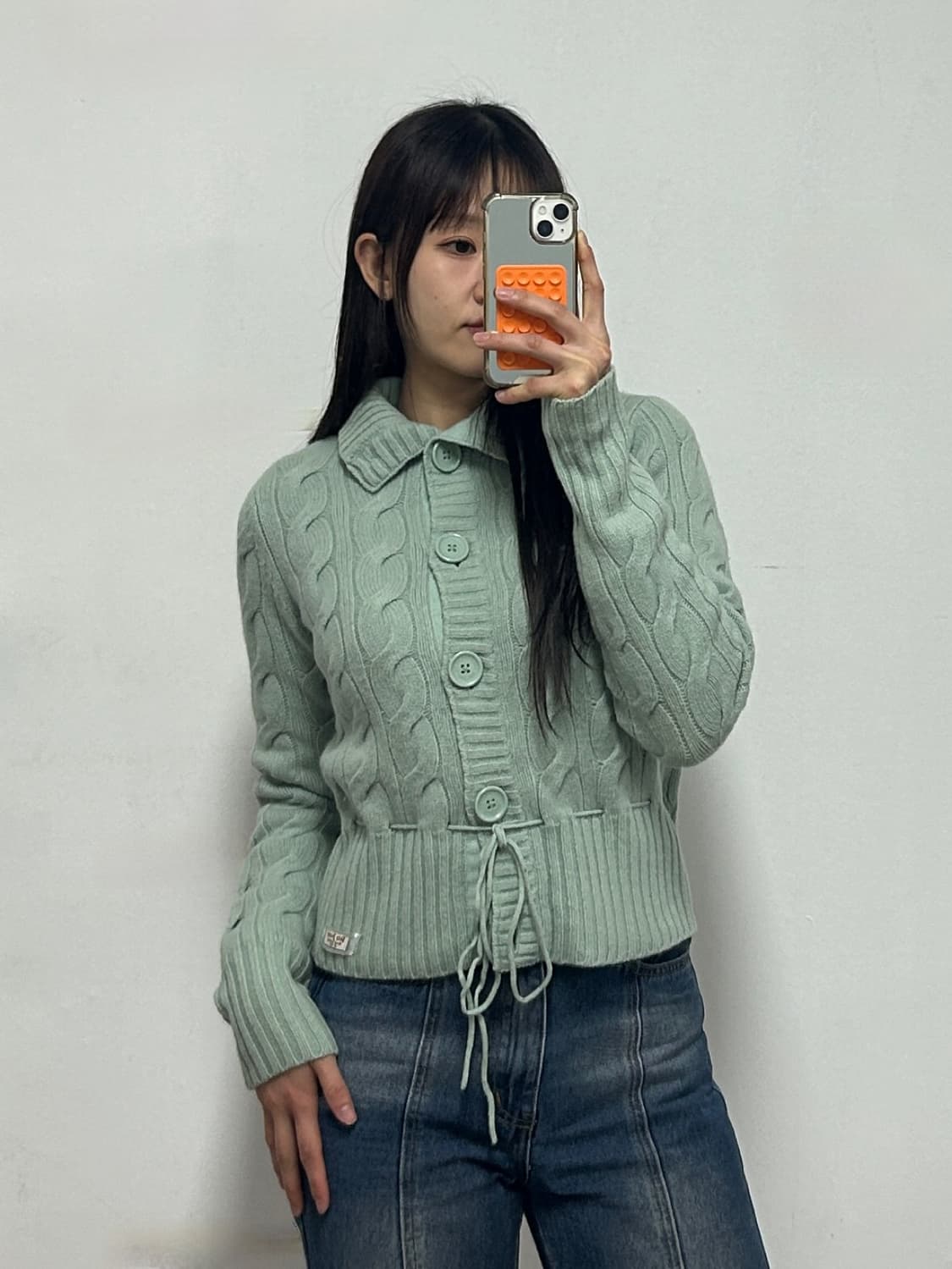 폴로 진스 램스울 꽈배기 버튼 니트 가디건 민트 상품이미지1