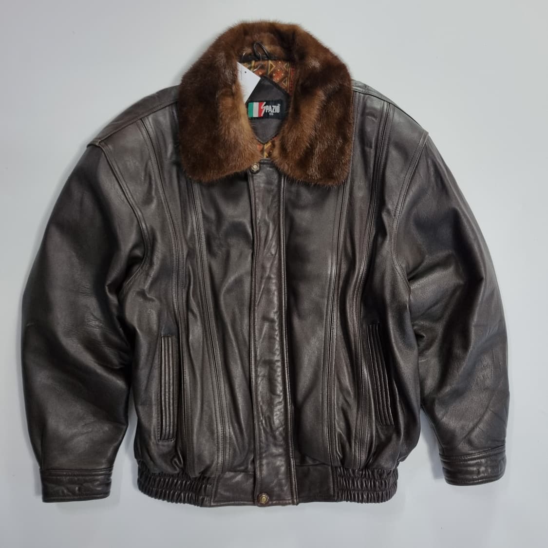 스파지오 브라운 레더자켓 퍼탈부착 상품이미지1