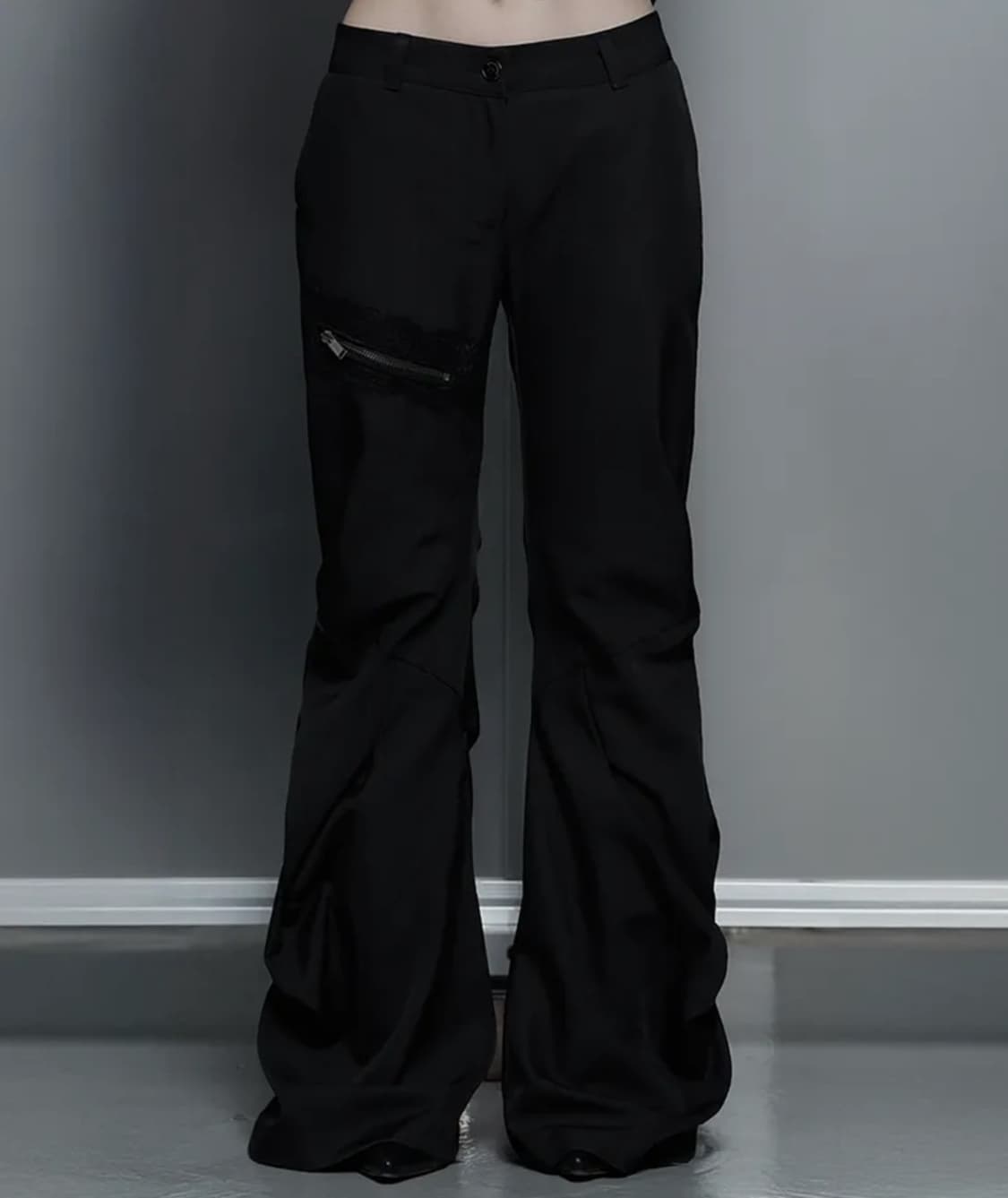 Side Double Lace-Up Bootcut Slacks (Blac 상품이미지1
