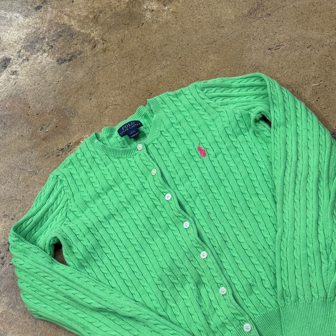 폴로 형광 그린 꽈배기 니트 가디건 상품이미지1