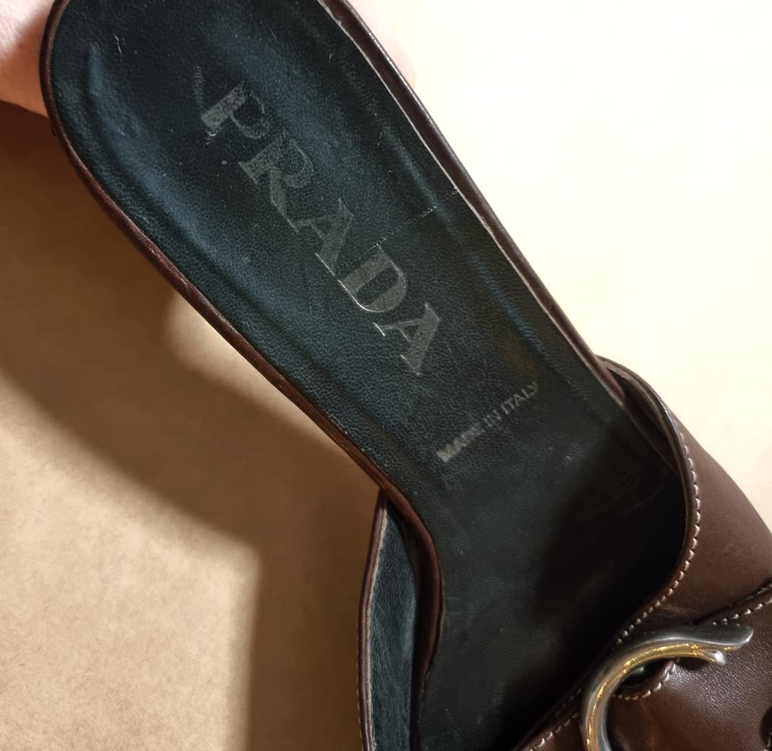 프라다 레더 뮬 샌들 오픈토힐 진브라운 구두 슈즈 (245mm) 상품이미지6