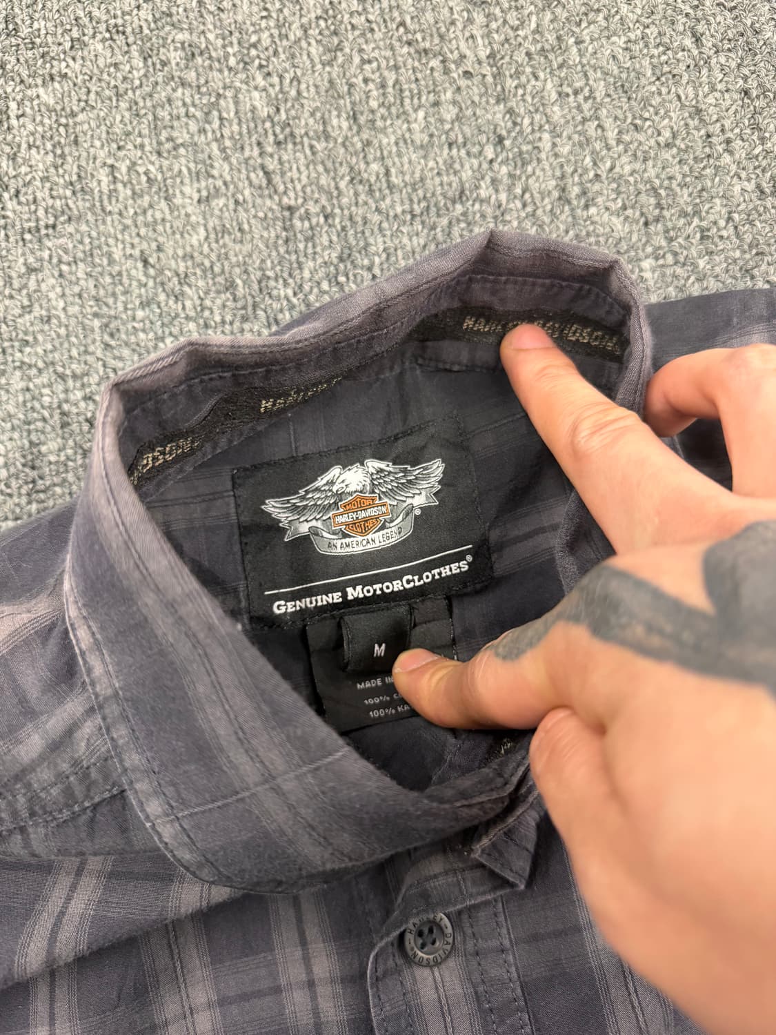 M) 할리데이비슨 빈티지 자수 로고 체크 반팔 셔츠 상품이미지3