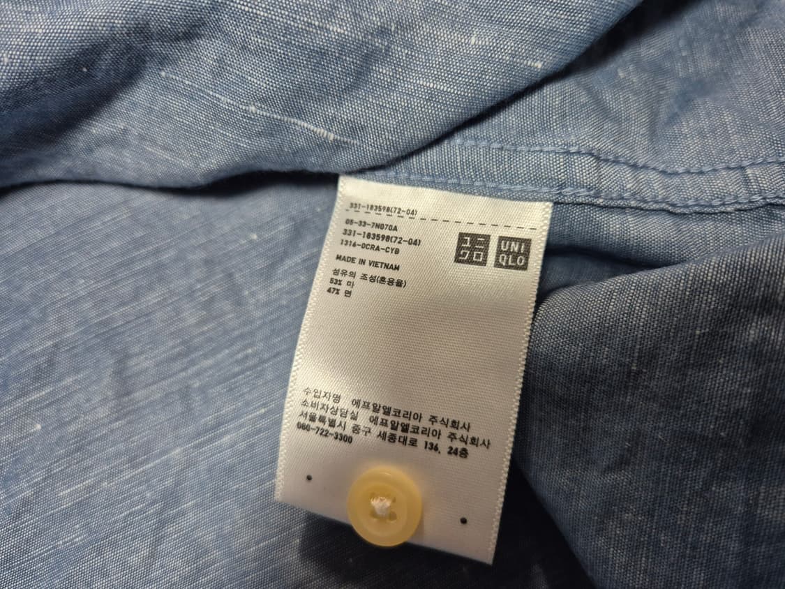 유니클로 남성 린넨혼방 반팔 셔츠 XL 상품이미지7