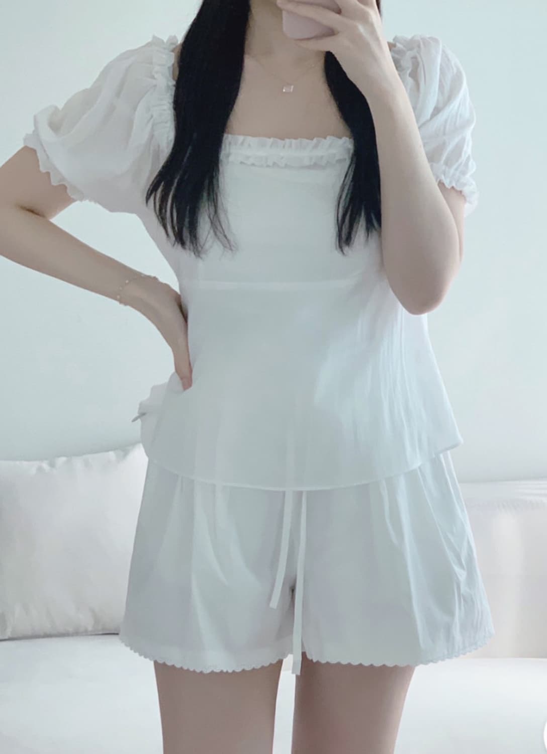 러체 블라우스 Serenade frill bl 소라 스퀘어넥블라우스 상품이미지5
