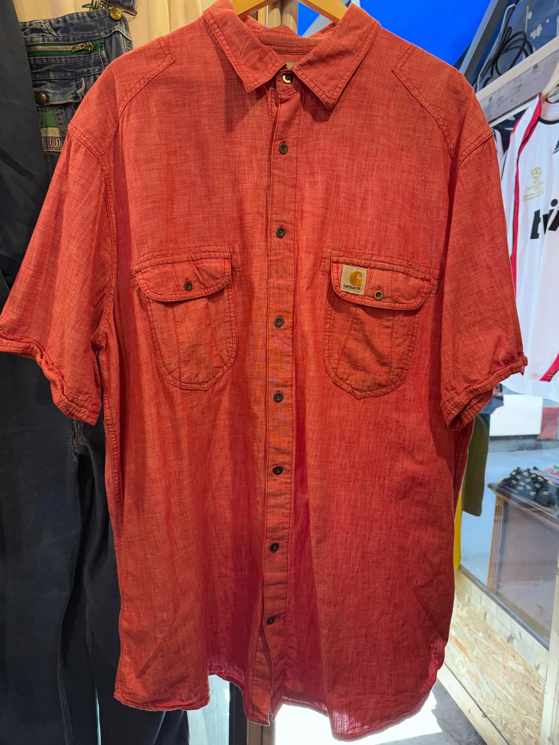 칼하트 레드 린넨 반팔셔츠 상품이미지1