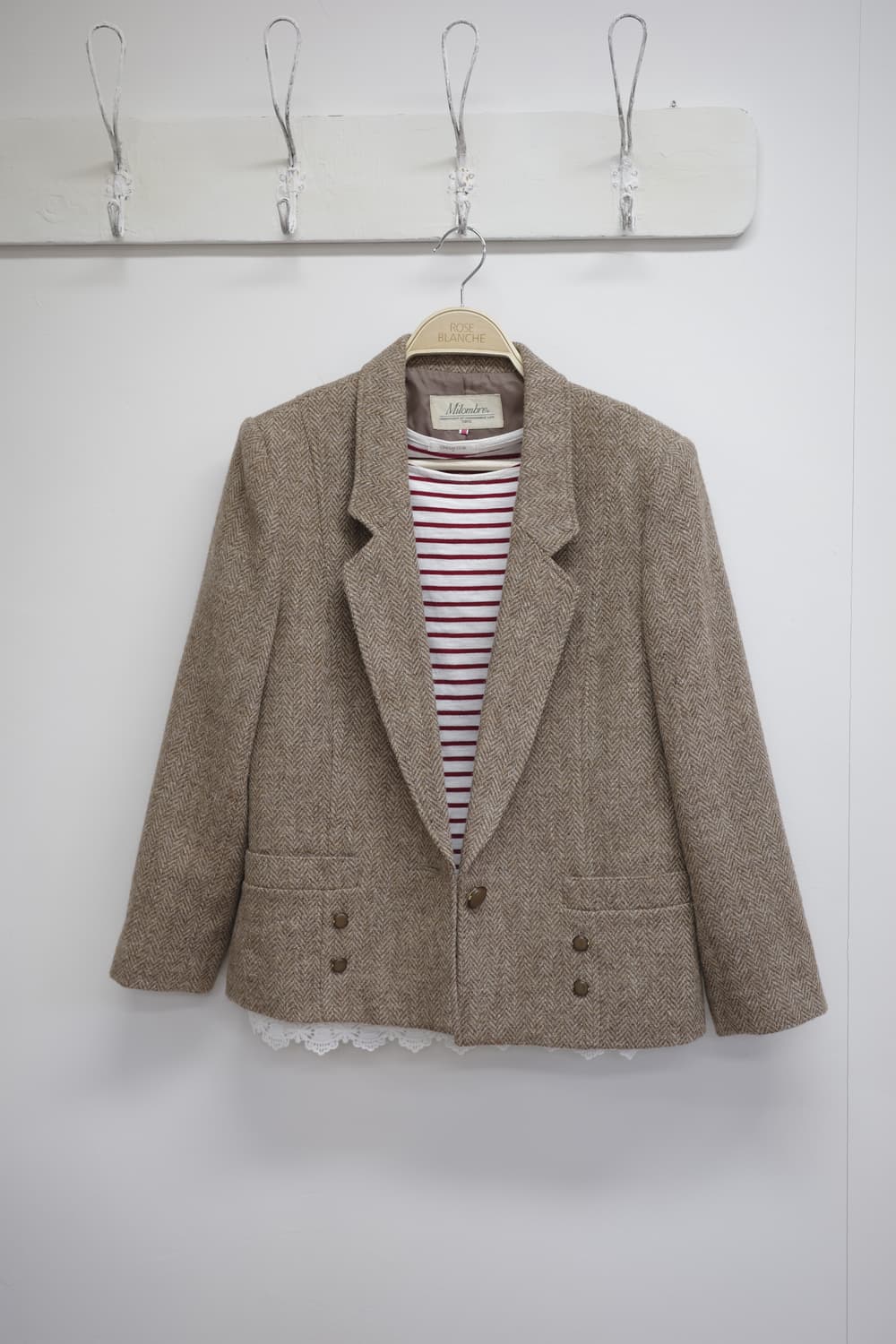 일본 빈티지 Milombre 헤링본 브라운 자켓 상품이미지1