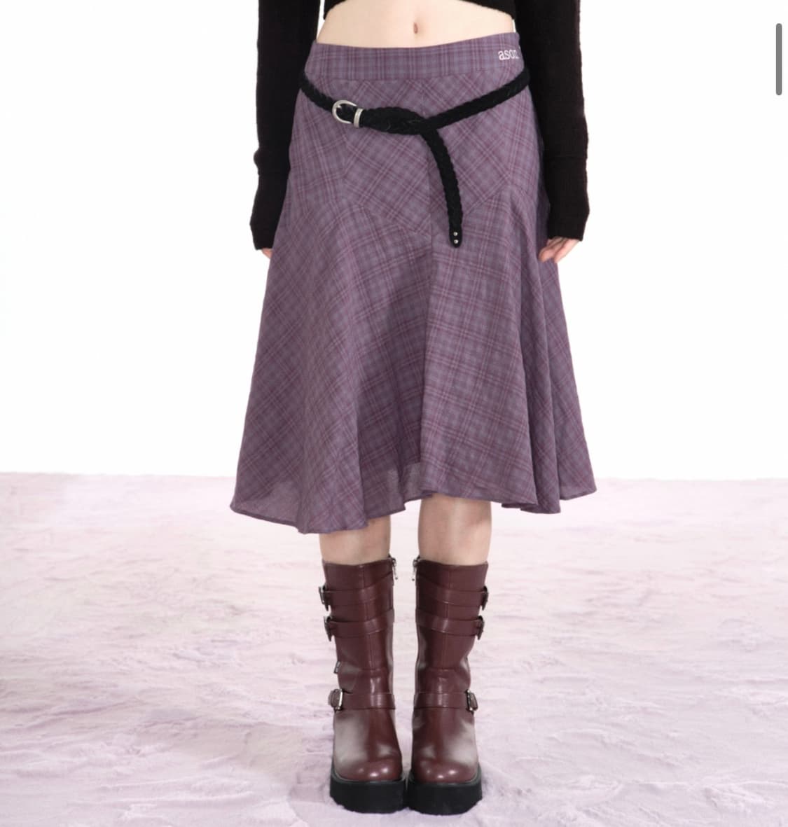 애즈온 런던 체크 미디 스커트 퍼플 상품이미지1