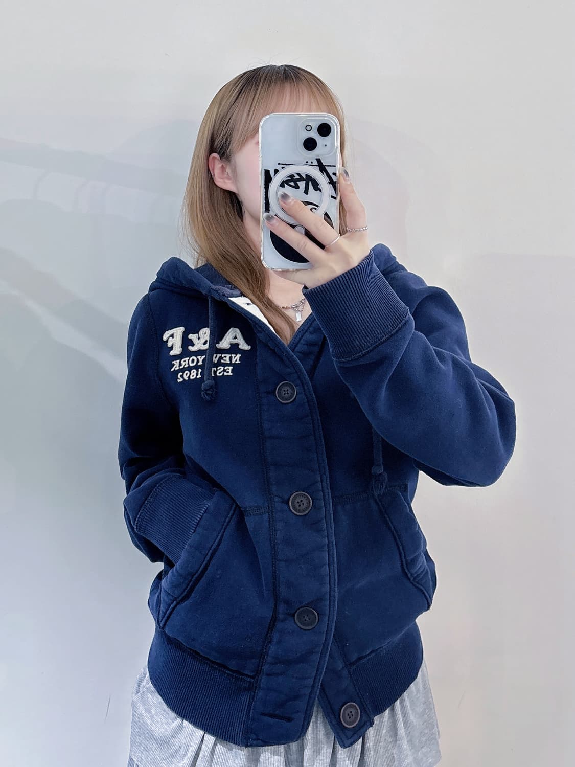 아베크롬비 네이비 버튼 후드집업 상품이미지1