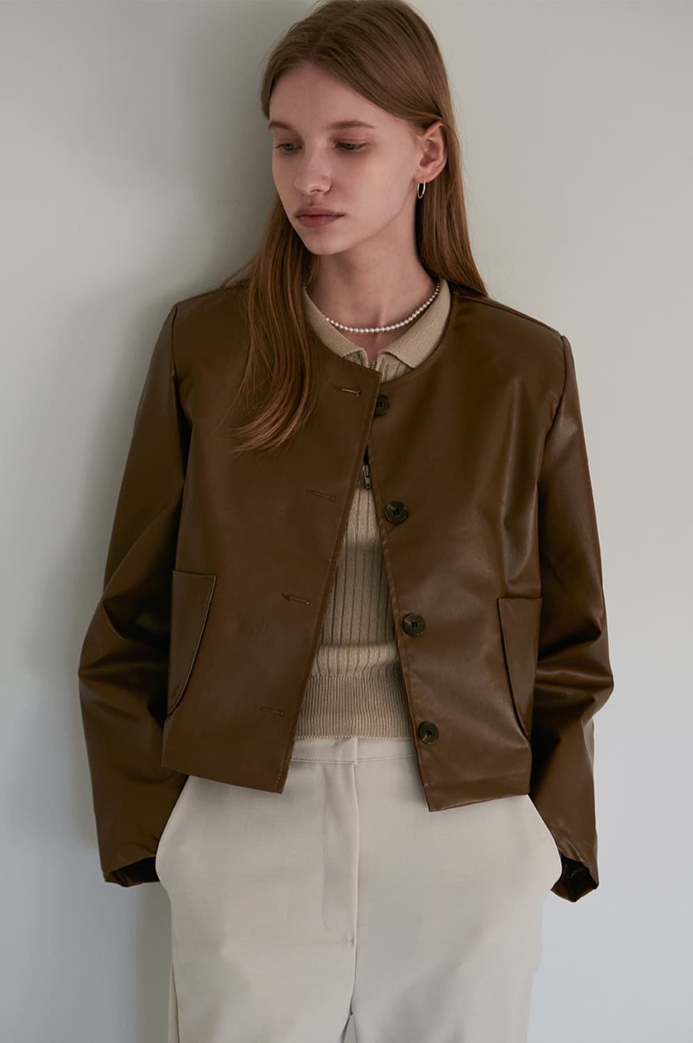 얀13 레더 라운드 브라운 자켓 leather round jacket 상품이미지2