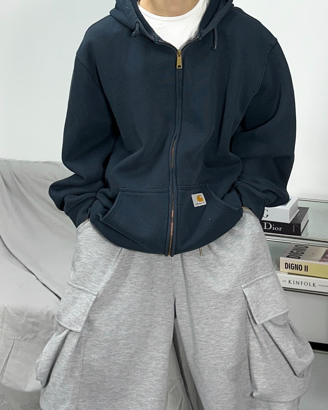 칼하트 미드웨이트 네이비 후드집업 XL 상품이미지1